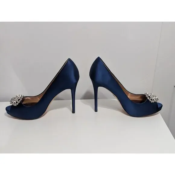 Badgley Mischka Jeannie Blue Peeptoe Pumps 9.5 Excellent